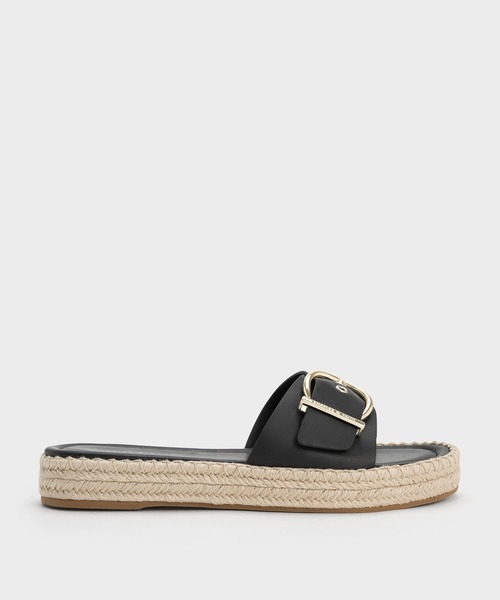 CHARLES & KEITH(チャールズ & キース)の「バックルストラップ エスパドリーユフラット(サンダル・レディース・オフホワイト/ブラック・22.5cm/23cm/23.5cm/24.5cm/25cm/25.5cm)」の1枚目の写真