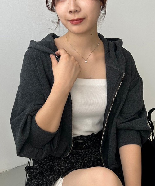 one after another NICE CLAUP(ワンアフターアナザーナイスクラップ)の「ダブルZIPショートパーカー(パーカー・レディース・杢グレー/アイボリー/チャコールグレー・FREE)」の19枚目の写真