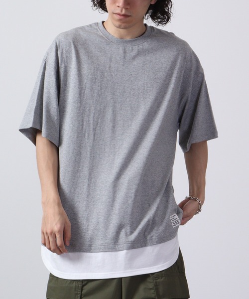 FUNALIVE(ファンアライブ)の「フェイクレイヤードTシャツ 半袖(Tシャツ/カットソー・メンズ・チャコール/ネイビー/ベージュ/グリーン/ブラック/杢グレー・M/L/XL)」の1枚目の写真