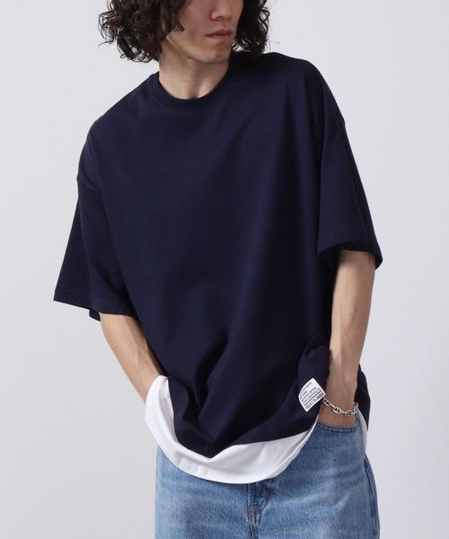 FUNALIVE(ファンアライブ)の「フェイクレイヤードTシャツ 半袖(Tシャツ/カットソー・メンズ・チャコール/ネイビー/ベージュ/グリーン/ブラック/杢グレー・M/L/XL)」の6枚目の写真