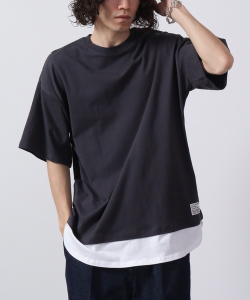 FUNALIVE(ファンアライブ)の「フェイクレイヤードTシャツ 半袖(Tシャツ/カットソー・メンズ・チャコール/ネイビー/ベージュ/グリーン/ブラック/杢グレー・M/L/XL)」の3枚目の写真