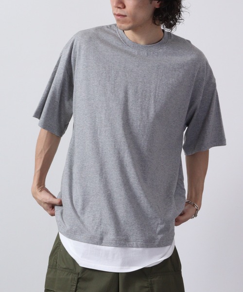 FUNALIVE(ファンアライブ)の「フェイクレイヤードTシャツ 半袖(Tシャツ/カットソー・メンズ・チャコール/ネイビー/ベージュ/グリーン/ブラック/杢グレー・M/L/XL)」の21枚目の写真