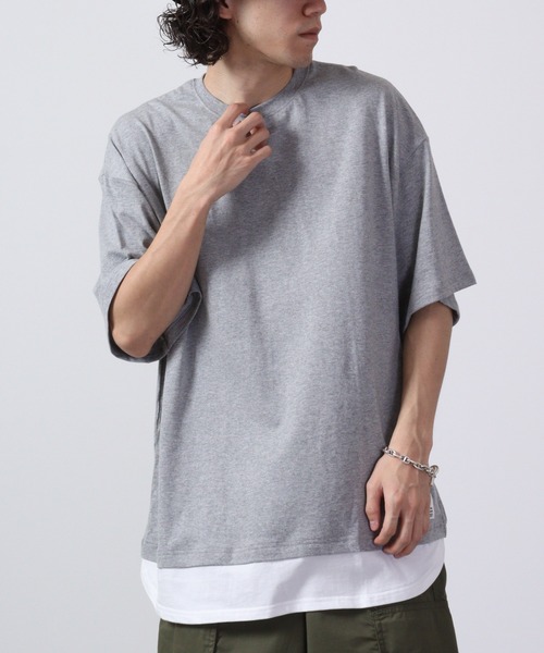 FUNALIVE(ファンアライブ)の「フェイクレイヤードTシャツ 半袖(Tシャツ/カットソー・メンズ・チャコール/ネイビー/ベージュ/グリーン/ブラック/杢グレー・M/L/XL)」の22枚目の写真