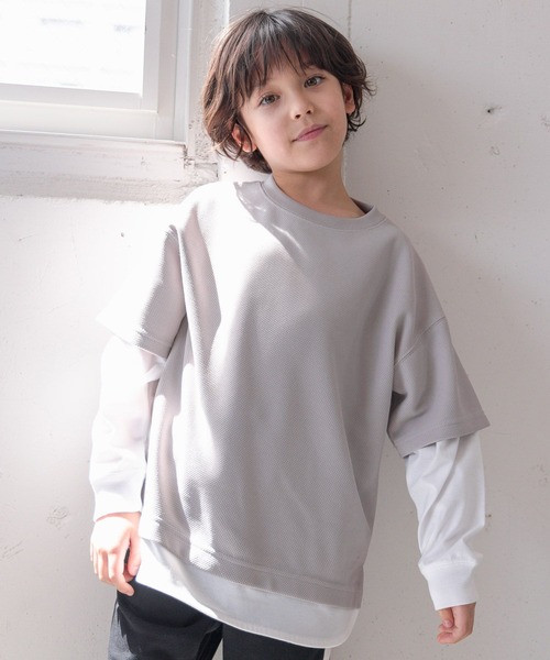 GLOBAL WORK(グローバルワーク)の「イージーDRYワッフルレイヤー/907688(Tシャツ/カットソー・キッズ・ライトグレー/ブラック/グリーン/ブルー・110cm/100cm/120cm/130cm/140cm/150cm/160cm)」の1枚目の写真