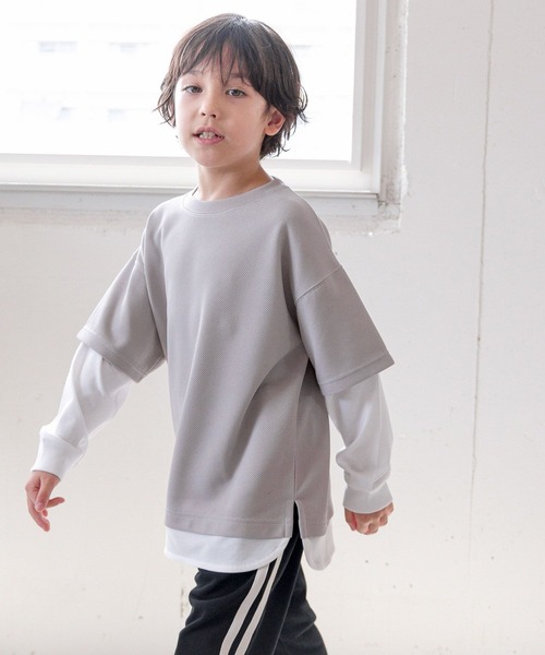 GLOBAL WORK(グローバルワーク)の「イージーDRYワッフルレイヤー/907688(Tシャツ/カットソー・キッズ・ライトグレー/ブラック/グリーン/ブルー・110cm/100cm/120cm/130cm/140cm/150cm/160cm)」の19枚目の写真