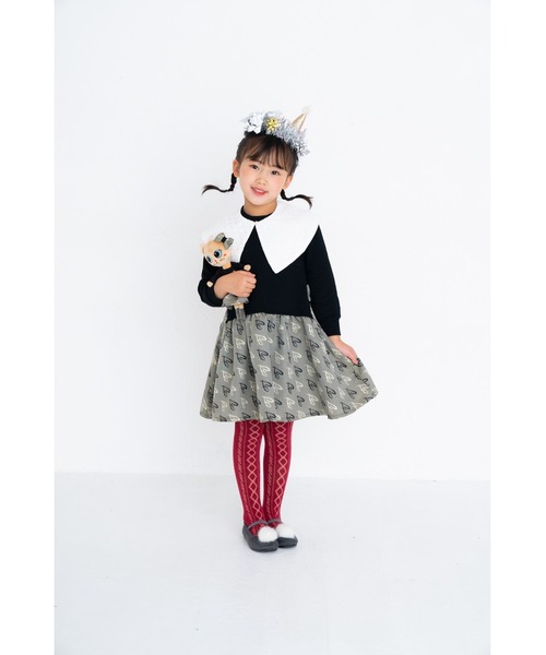 nino(ニノ)の「ななめハートジャガードワンピース(ワンピース・キッズ・ブラック・90cm/120cm/110cm/100cm)」の4枚目の写真