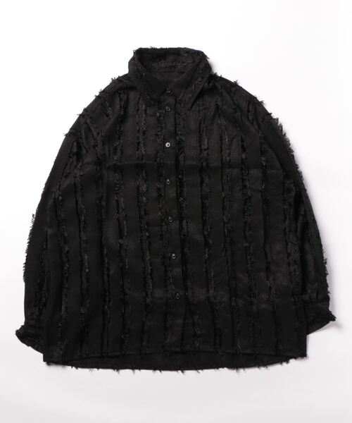 STYLEBLOCK（スタイルブロック）の「フリンジジャガードビッグシャツ（シャツ/ブラウス・レディース・ホワイト系その他/ブラック/ホワイト/パープル・M）」の4枚目の写真