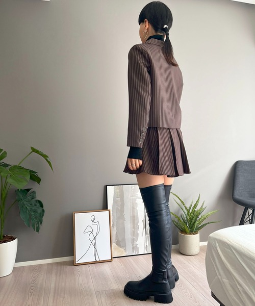 セール】ピンストライプジャケット×プリーツスカート セットアップ