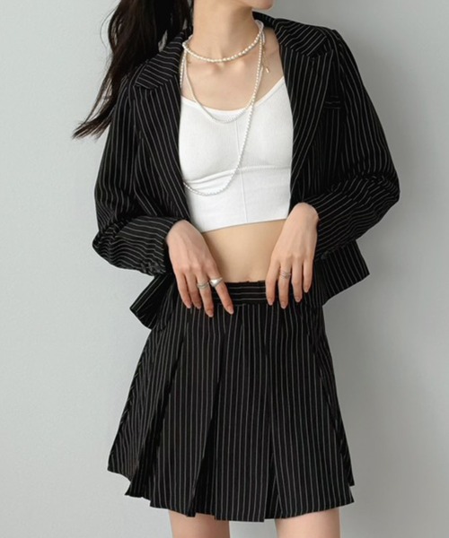 【 ３☆８ 様】23区 ストライプヨーロッパ製高級生地 スカートセットアップ セール】ピンストライプジャケット×プリーツスカート セットアップ