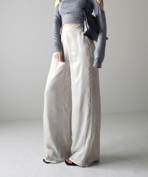 me+em select(ミームセレクト)の「【 裏地付き 】オーロラグロスオーガンジーワイドパンツ / Aurora gloss organdy wide pants(その他パンツ・レディース・アイボリー/ネイビー・MEDIUM/SMALL)」の13枚目の写真