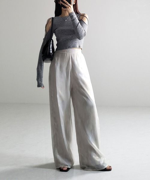 me+em select(ミームセレクト)の「【 裏地付き 】オーロラグロスオーガンジーワイドパンツ / Aurora gloss organdy wide pants(その他パンツ・レディース・アイボリー/ネイビー・MEDIUM/SMALL)」の17枚目の写真