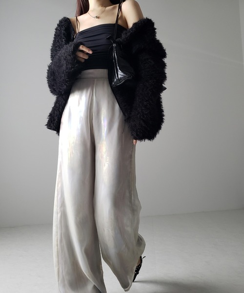 me+em select(ミームセレクト)の「【 裏地付き 】オーロラグロスオーガンジーワイドパンツ / Aurora gloss organdy wide pants(その他パンツ・レディース・アイボリー/ネイビー・MEDIUM/SMALL)」の3枚目の写真