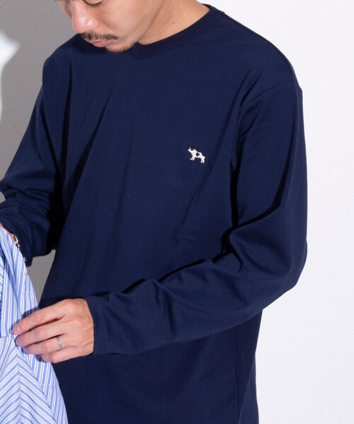 GLOSTER(グロスター)の「【GLOSTER/グロスター】フレンチブルドッグ刺繍 VネックロングスリーブTシャツ(Tシャツ/カットソー・メンズ・ホワイト/グリーン/ダークネイビー/ライトグレー・L/M/S)」の17枚目の写真