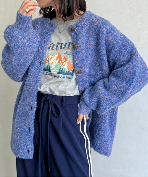 CPCM（シーピーシーエム）の「カラーブークレニットカーディガン（カーディガン/ボレロ・レディース・ブルー/ブラウン/グリーン系その他/オレンジ/アイボリー/サックスブルー・FREE）」の5枚目の写真