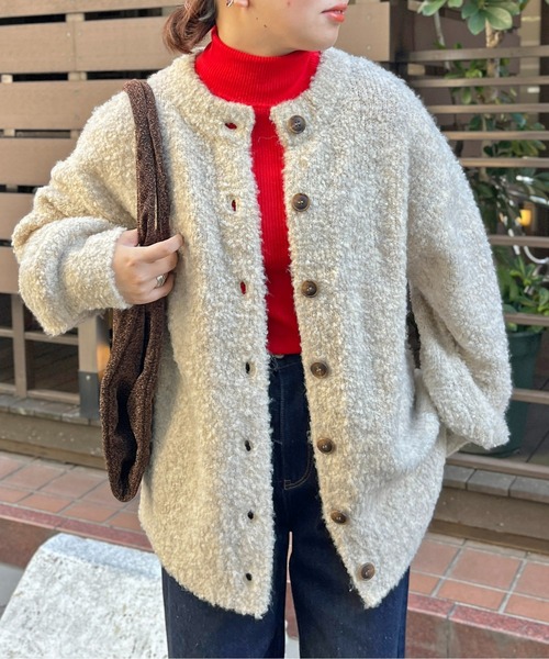 CPCM（シーピーシーエム）の「カラーブークレニットカーディガン（カーディガン/ボレロ・レディース・ブルー/ブラウン/グリーン系その他/オレンジ/アイボリー/サックスブルー・FREE）」の2枚目の写真