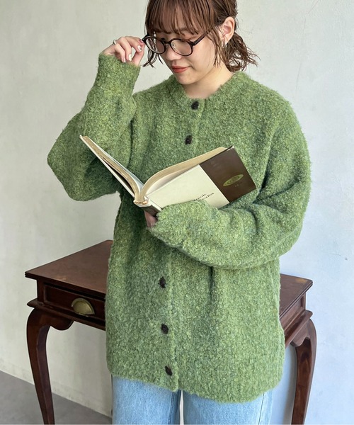 CPCM（シーピーシーエム）の「カラーブークレニットカーディガン（カーディガン/ボレロ・レディース・ブルー/ブラウン/グリーン系その他/オレンジ/アイボリー/サックスブルー・FREE）」の7枚目の写真