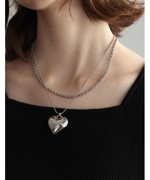 Re:EDIT（リエディ）の「[2023A/W COLLECTION][MEISM by Re:EDIT]ハート×チェーン2連ネックレス（ネックレス・レディース・ゴールド/シルバー・FREE）」の2枚目の写真