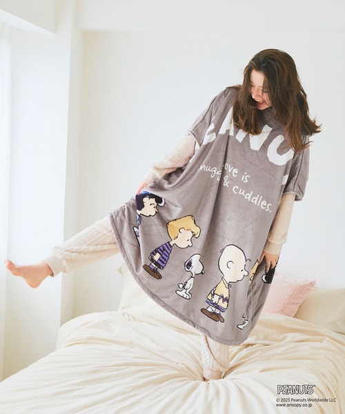 PEANUTS(ピーナッツ)の「【PEANUTS/ピーナッツ】スヌーピーと仲間たち あったか着るフリースウェア◎とろふわ もこもこ あったか(ルームウェア/パジャマ・レディース・ピンク/グレー/アイボリー/チャコール/ネイビー/ベージュ・フリー/FREE)」の13枚目の写真