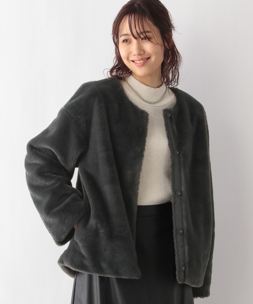 GLOBAL WORK(グローバルワーク)の「エコファーブルゾン/MATINEE LINE/981915(ノーカラージャケット・レディース・チャコールグレー・FREE)」の5枚目の写真