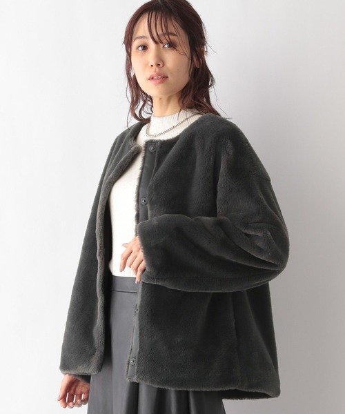 GLOBAL WORK(グローバルワーク)の「エコファーブルゾン/MATINEE LINE/981915(ノーカラージャケット・レディース・チャコールグレー・FREE)」の6枚目の写真