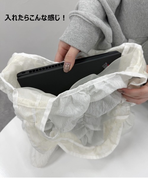 Heather(ヘザー)の「【キャセリーニ】ギャザースクエアトート 994841(トートバッグ・レディース・オフホワイト/ブラック・ONE SIZE)」の19枚目の写真