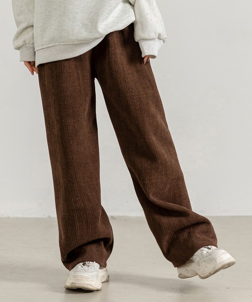 DAY CLOSET（デイ クローゼット）の「レディース 裏起毛ジャガード風コーデュロイダブルフェイスワイドパンツ（その他パンツ・レディース・ピンク/ブラック/ブラウン/ホワイト/ダークグレー・M/L）」の4枚目の写真
