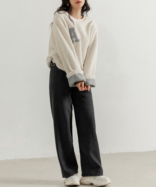 DAY CLOSET（デイ クローゼット）の「レディース 裏起毛ジャガード風コーデュロイダブルフェイスワイドパンツ（その他パンツ・レディース・ピンク/ブラック/ブラウン/ホワイト/ダークグレー・M/L）」の7枚目の写真