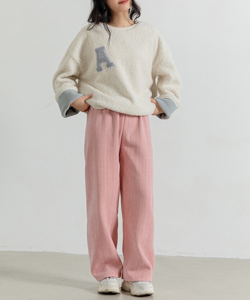 DAY CLOSET（デイ クローゼット）の「レディース 裏起毛ジャガード風コーデュロイダブルフェイスワイドパンツ（その他パンツ・レディース・ピンク/ブラック/ブラウン/ホワイト/ダークグレー・M/L）」の13枚目の写真
