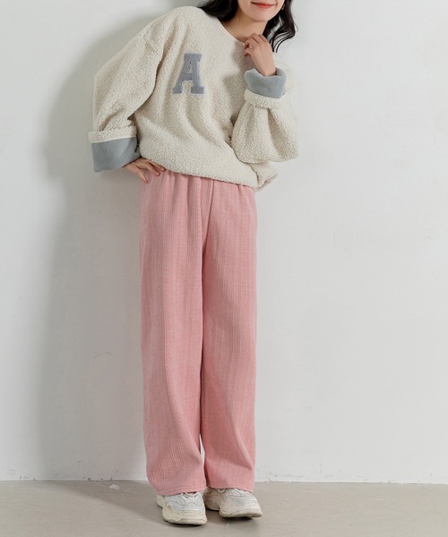 DAY CLOSET（デイ クローゼット）の「レディース 裏起毛ジャガード風コーデュロイダブルフェイスワイドパンツ（その他パンツ・レディース・ピンク/ブラック/ブラウン/ホワイト/ダークグレー・M/L）」の9枚目の写真