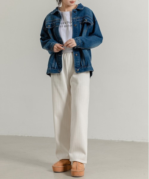 DAY CLOSET（デイ クローゼット）の「レディース 裏起毛ジャガード風コーデュロイダブルフェイスワイドパンツ（その他パンツ・レディース・ピンク/ブラック/ブラウン/ホワイト/ダークグレー・M/L）」の18枚目の写真