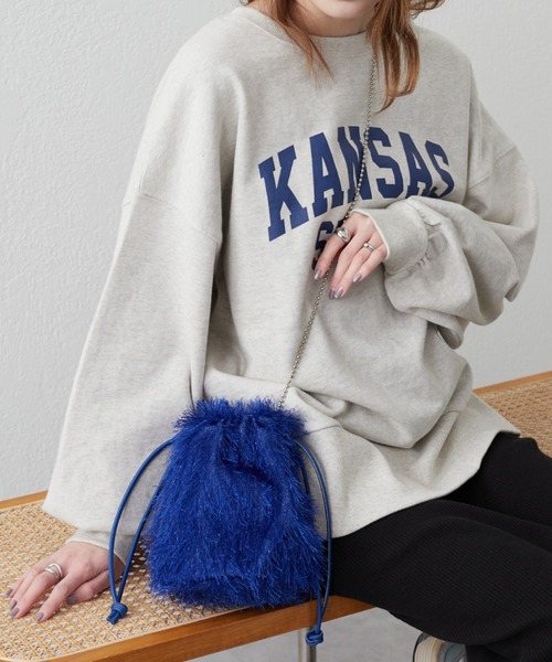 CIAOPANIC TYPY（チャオパニックティピー）の「ボールチェーン付きフリンジ巾着BAG（ショルダーバッグ・レディース・アイボリー/ブラック/グレー/ブルー・ONE SIZE）」の9枚目の写真