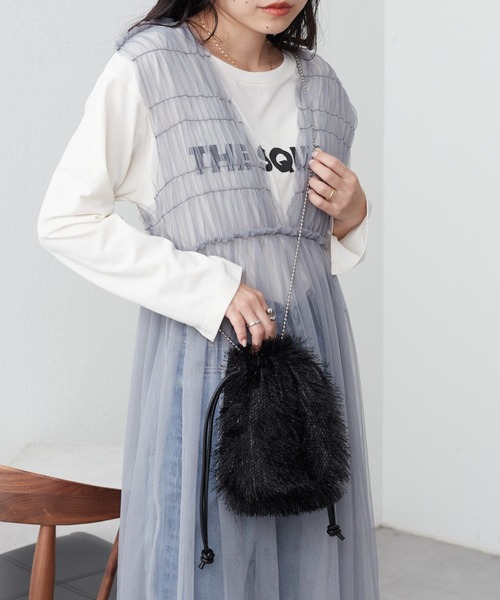 CIAOPANIC TYPY（チャオパニックティピー）の「ボールチェーン付きフリンジ巾着BAG（ショルダーバッグ・レディース・アイボリー/ブラック/グレー/ブルー・ONE SIZE）」の13枚目の写真