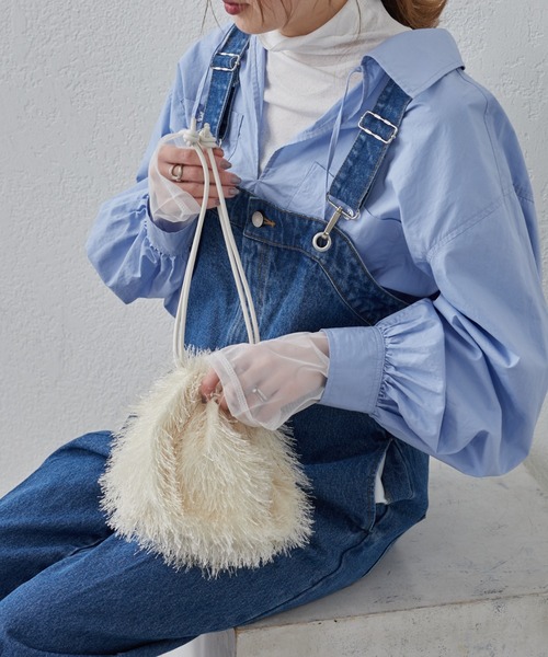 CIAOPANIC TYPY（チャオパニックティピー）の「ボールチェーン付きフリンジ巾着BAG（ショルダーバッグ・レディース・アイボリー/ブラック/グレー/ブルー・ONE SIZE）」の7枚目の写真