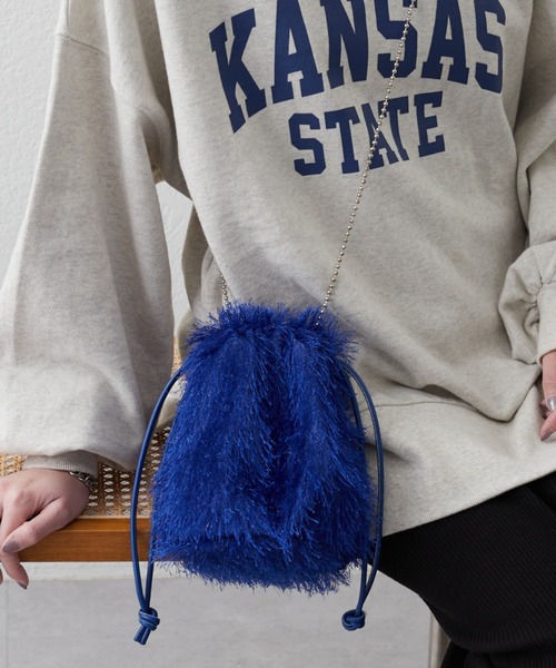 CIAOPANIC TYPY（チャオパニックティピー）の「ボールチェーン付きフリンジ巾着BAG（ショルダーバッグ・レディース・アイボリー/ブラック/グレー/ブルー・ONE SIZE）」の8枚目の写真