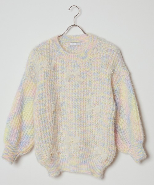 ROOPTOKYO（ループトウキョウ）の「Ribbon motif mix knit / リボンモチーフミックスニット（ニット/セーター・レディース・ピンク/ブルー/イエロー・FREE）」の4枚目の写真