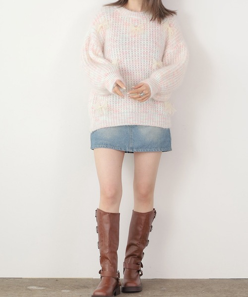 ROOPTOKYO（ループトウキョウ）の「Ribbon motif mix knit / リボンモチーフミックスニット（ニット/セーター・レディース・ピンク/ブルー/イエロー・FREE）」の12枚目の写真