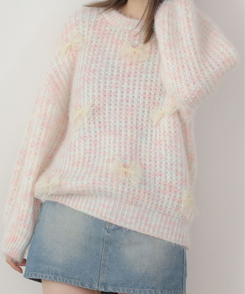 ROOPTOKYO（ループトウキョウ）の「Ribbon motif mix knit / リボンモチーフミックスニット（ニット/セーター・レディース・ピンク/ブルー/イエロー・FREE）」の17枚目の写真
