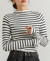DAY CLOSET | レディース サムホール付き配色デザインハイネックリブニットトップス(ニット/セーター)