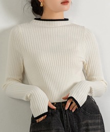 DAY CLOSET | レディース サムホール付き配色デザインハイネックリブニットトップス(ニット/セーター)