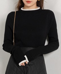 DAY CLOSET（デイ クローゼット）の「レディース サムホール付き配色デザインハイネックリブニットトップス（ニット/セーター・レディース）」