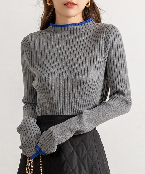 DAY CLOSET（デイ クローゼット）の「レディース サムホール付き配色デザインハイネックリブニットトップス（ニット/セーター・レディース・ブラック×ホワイト/ブラック/アイボリー/グレー・FREE）」の13枚目の写真