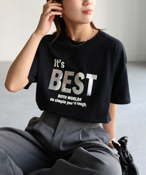 Riberry(リベリー)の「It's BEST メタリック箔シルバープリントロゴTシャツ(Tシャツ/カットソー・レディース・ブラック/ホワイト・MEDIUM)」の16枚目の写真
