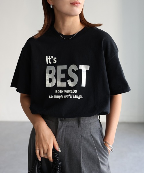 Riberry(リベリー)の「It's BEST メタリック箔シルバープリントロゴTシャツ(Tシャツ/カットソー・レディース・ブラック/ホワイト・MEDIUM)」の9枚目の写真
