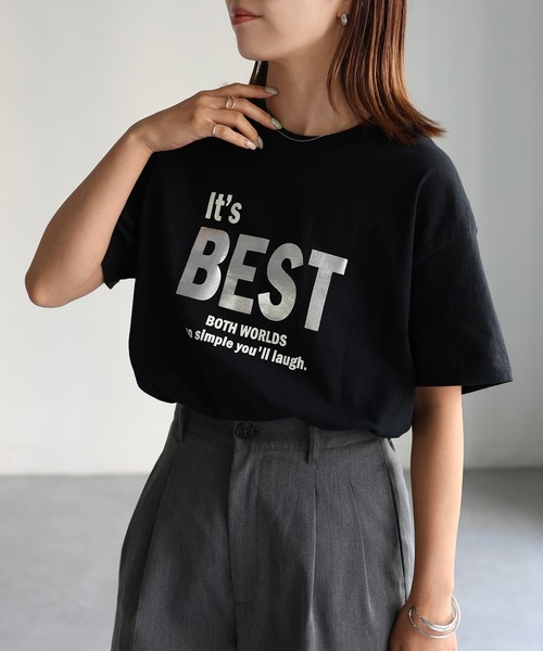 Riberry(リベリー)の「It's BEST メタリック箔シルバープリントロゴTシャツ(Tシャツ/カットソー・レディース・ブラック/ホワイト・MEDIUM)」の15枚目の写真