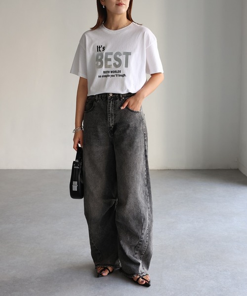 Riberry(リベリー)の「It's BEST メタリック箔シルバープリントロゴTシャツ(Tシャツ/カットソー・レディース・ブラック/ホワイト・MEDIUM)」の3枚目の写真