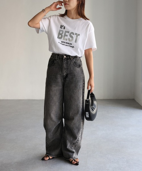 Riberry(リベリー)の「It's BEST メタリック箔シルバープリントロゴTシャツ(Tシャツ/カットソー・レディース・ブラック/ホワイト・MEDIUM)」の12枚目の写真