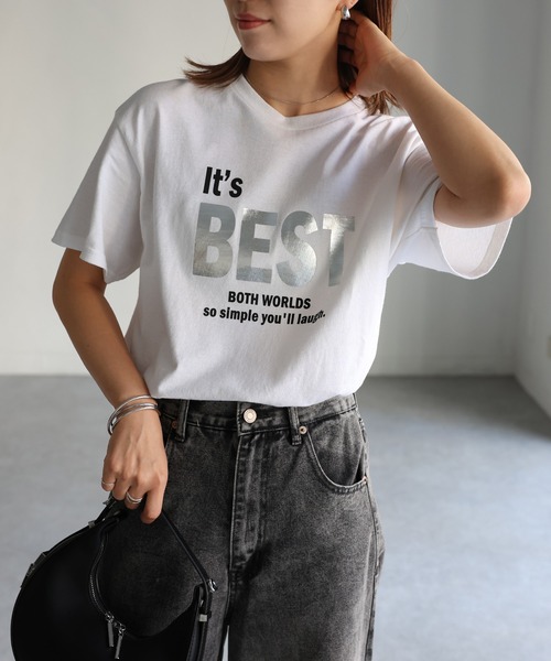 Riberry(リベリー)の「It's BEST メタリック箔シルバープリントロゴTシャツ(Tシャツ/カットソー・レディース・ブラック/ホワイト・MEDIUM)」の5枚目の写真