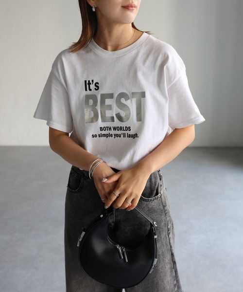 Riberry(リベリー)の「It's BEST メタリック箔シルバープリントロゴTシャツ(Tシャツ/カットソー・レディース・ブラック/ホワイト・MEDIUM)」の6枚目の写真