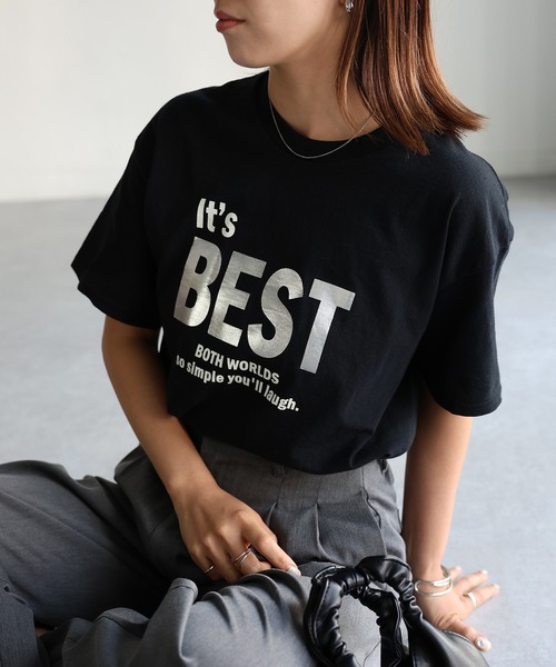 Riberry(リベリー)の「It's BEST メタリック箔シルバープリントロゴTシャツ(Tシャツ/カットソー・レディース・ブラック/ホワイト・MEDIUM)」の7枚目の写真