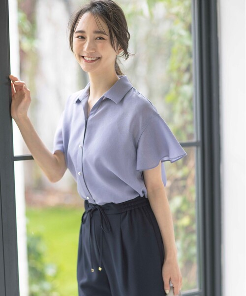 ANY SIS(エニィスィス)の「【速乾・接触冷感】スムージーポリエステル シャツ ブラウス(シャツ/ブラウス・レディース・グレー系/ネイビー系9/ピンク系/スカイブルー系/パイングリーン系・2)」の4枚目の写真